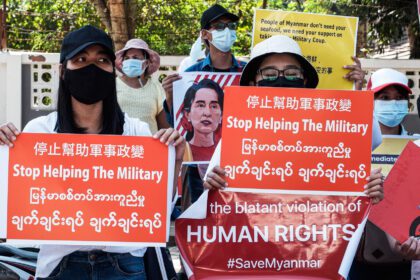 Protest in Myanmar against Military Coup 14-Feb-2021