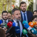 Santiago Abascal, líder del partido de derecha populista Vox, durante un evento en Murcia.