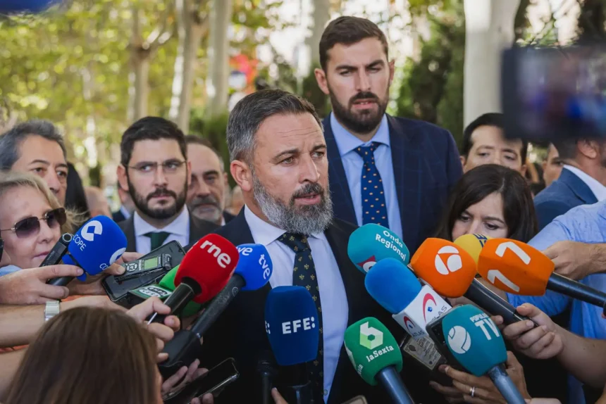Santiago Abascal, líder del partido de derecha populista Vox, durante un evento en Murcia.