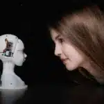 The face-off between technology and humanity encapsulates AI's impact, highlighting its transformative power and accompanying ethical quandaries.