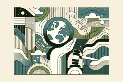 Minimalist horizontal illustration representing the delicate balance between legal decisions and the Right to a Healthy Environment