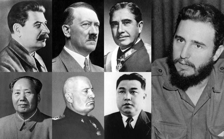 Explore a visual journey through the era of authoritarian regimes, featuring iconic leaders like Joseph Stalin, Adolf Hitler, Augusto Pinochet, Mao Zedong, Benito Mussolini, Kim Il-Sung, and Fidel Castro. Unpack their strategies and vulnerabilities.