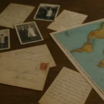 Christian Globalism: Vintage letters, handwritten notes, and old photographs arranged beside a world map on a wooden desk, evoking historical global correspondence and Christian sponsorship networks.