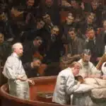 The Agnew Clinic" by Thomas Eakins epitomizes medical professionalism, depicting a 19th-century surgical lecture in meticulous detail.