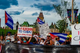 Protest against Cuban dictatorship held in front of the Canadian Parliament in Ottawa, Summer 2021.