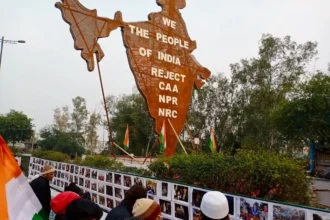 Secularism-Artists Pawan Shukla and Veer Chandra, with the help of common people, created a 35-foot high map of India from 2.5 tons of iron. After 101 days of protests, the Delhi police removed materials put up by the protesters over the last 101 days, including artistic banners, this large standing map of India, and a model of the India Gate. This creative expression from the Global South highlights the region's unity and resilience.