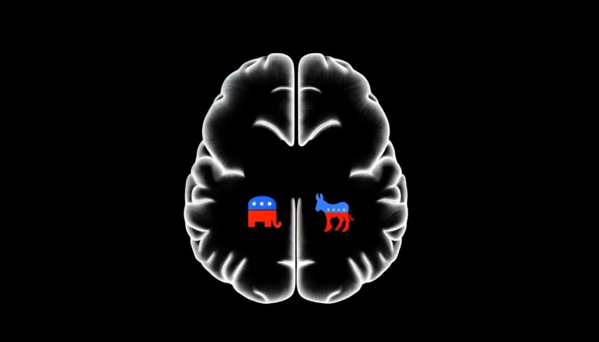 According to neuroscience, liberals and conservatives show differences in brain regions, with liberals having a larger anterior cingulate cortex and conservatives having a larger right amygdala.