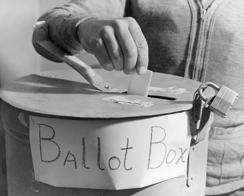 This photo captures a locked ballot box used in Carson, North Dakota, on October 30, 1940. Courtesy of the National Archives and Records Administration, it serves as a historical reminder of the democratic process, particularly during pivotal primary elections that help shape the political landscape.