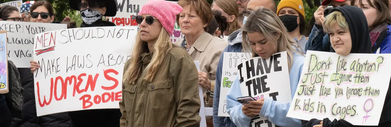Protesters gathered in front of the U.S. Supreme Court holding signs advocating for abortion rights after the reversal of Roe v. Wade