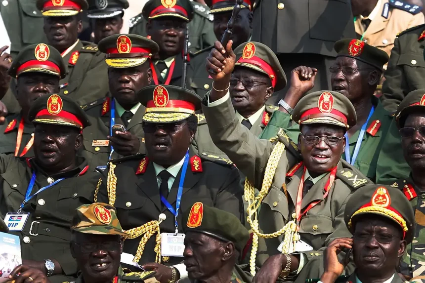 High-ranking military officials of South Sudan’s government, representing the intersection of political power, corruption, and the country’s militarized governance.