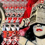 Une fresque politique à San Diego représente le déni climatique, des affiches de propagande et des images liées à la surveillance et au contrôle, mettant en lumière la liberté d'expression, la censure et les dynamiques du pouvoir politique.