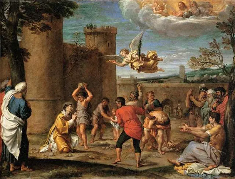 Persecution and execution of Saint Stephen, the first Christian martyr, stoned to death by a mob. Painting by Annibale Carracci, 1603–1604.
