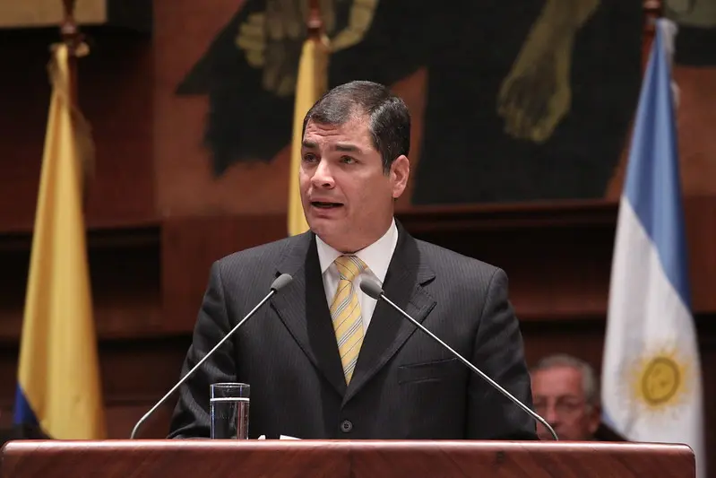 Former Ecuadorian President Rafael Correa addressing the National Assembly. Correa’s presidency is cited as a case of executive aggrandisement, where legal reforms ans illiberalism were used to expand presidential power while maintaining a democratic façade.