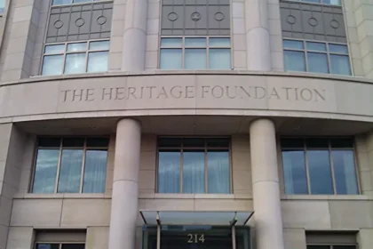 The Heritage Foundation headquarters in Washington, D.C.—the driving force behind Project 2025, an initiative aiming to radically restructure the U.S. federal government.