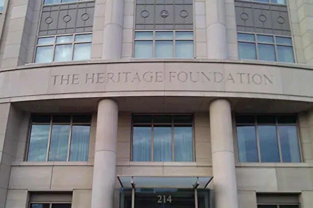 The Heritage Foundation headquarters in Washington, D.C.—the driving force behind Project 2025, an initiative aiming to radically restructure the U.S. federal government.