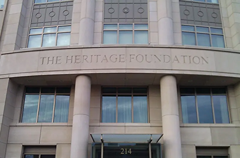 The Heritage Foundation headquarters in Washington, D.C.—the driving force behind Project 2025, an initiative aiming to radically restructure the U.S. federal government.