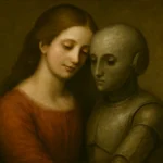 An intimate moment between human and machine, questioning the boundaries of love and morality in a world increasingly defined by technology and artificial intelligence.