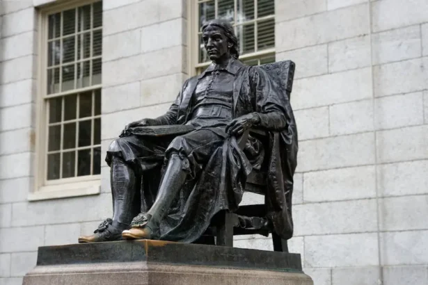 Statue at Harvard Yard, a recognizable landmark of the university’s historic campus.