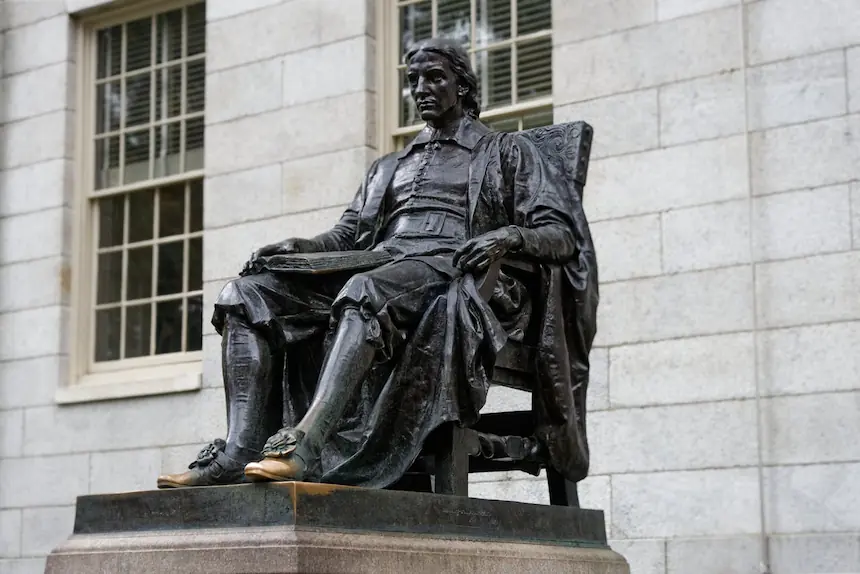 Statue at Harvard Yard, a recognizable landmark of the university’s historic campus.