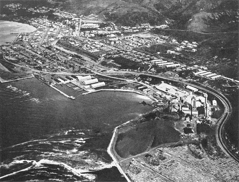 Maoka (now Kholmsk), a Japanese port city in Karafuto (southern Sakhalin) during World War II, reflecting Japan’s historical projection of power north of Hokkaido.