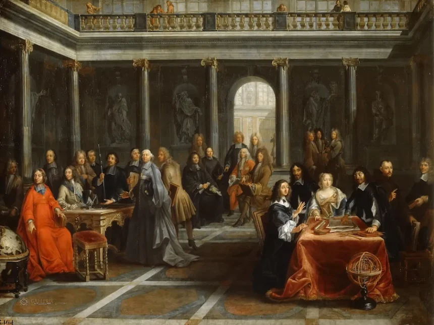 Epistemic ecology_'Dispute of Queen Christina Vasa and René Descartes', 1884. Even the philosopher who modeled solitary reasoning spent years answering Queen Christina of Sweden's questions before arriving at her court. His more consequential correspondent, though, was Elisabeth of Bohemia: her 58 letters with Descartes (1643-49) forced him to confront the central weakness in his mind-body dualism. Painting by Nils Forsberg (1842-1934), after Pierre-Louis Dumesnil the Younger (1698-1781)
