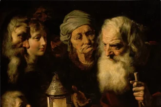 Pieter van Mol, Diogenes with His Lantern Looking for an Honest Man, 17th century. Jacqui Safra Collection. Public domain.