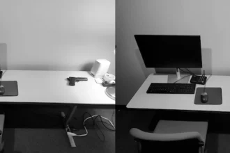 Guns : Images of participants’ workstation in the guns condition (Left) and stapler condition (Right).